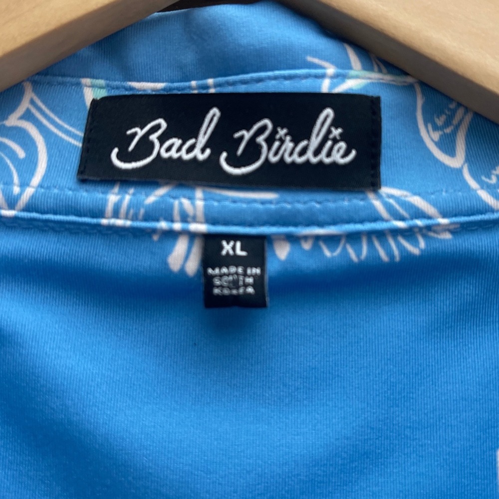Bad Birdie Mens XL Blue Toucan Tropical Floral Performance Golf Polo Shirt - Picture 3 of 5